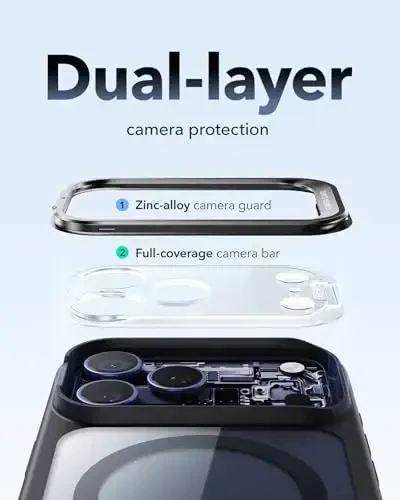 ESR for iPhone 17 Pro Case with Stash Stand, Camera Control Cover Compatible with MagSafe, Military-Grade Drop Protection Magnetic Phone Case, Scratch-Resistant Back Cover, Clear Black - ESR (1)