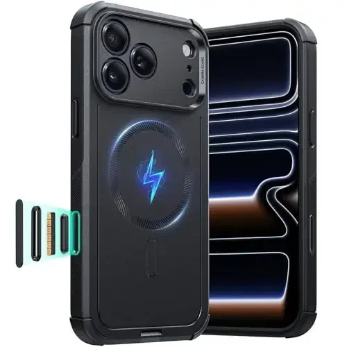 ESR for iPhone 17 Pro Max Case, 7X harbiy darajadagi tushishdan himoya, kamera boshqaruv tugmasi bilan zarbani yutuvchi mustahkam qopqoq, MagSafe aksessuarlari bilan mos, Cyber Series, qora 