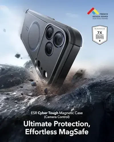 ESR for iPhone 17 Pro Max Case, 7X harbiy darajadagi tushishdan himoya, kamera boshqaruv tugmasi bilan zarbani yutuvchi mustahkam qopqoq, MagSafe aksessuarlari bilan mos, Cyber Series, qora - 3