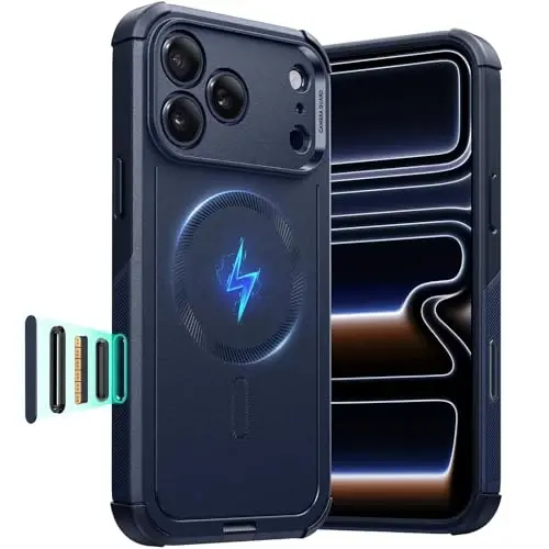 ESR for iPhone 17 Pro Max Case, 7X harbiy darajadagi tushishdan himoya, kamera boshqaruv tugmasi bilan zarbani yutuvchi mustahkam qopqoq, MagSafe aksessuarlari bilan mos, Cyber Series, to'q ko'k - 1