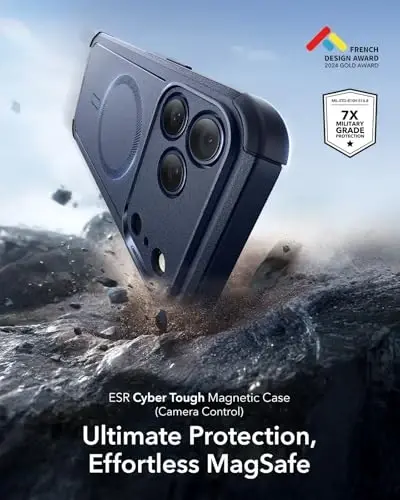 ESR for iPhone 17 Pro Max Case, 7X Military-Grade Drop Protection, Shock-Absorbing Rugged Cover with Camera Control Button, MagSafe Accessories Compatible, Cyber Series, Navy Blue - 3