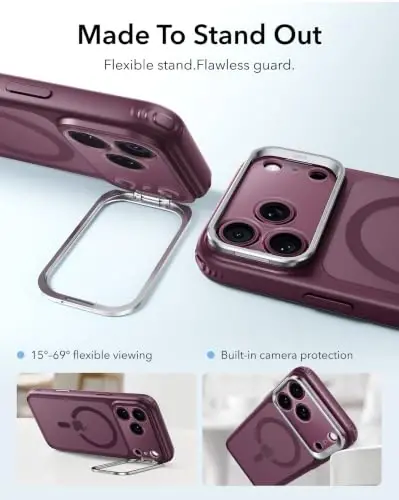 ESR for iPhone 17 Pro Max Case Flex Stand, for MagSafe, Frosted Burgundy | Anti-Yellowing, 3X Military-Grade Drop Protection, Magnetic Phone Case, Shockproof Air Guard Corners, Resists Scratches - 3