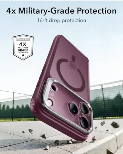 ESR for iPhone 17 Pro Max Case Flex Stand, for MagSafe, Frosted Burgundy | Anti-Yellowing, 3X Military-Grade Drop Protection, Magnetic Phone Case, Shockproof Air Guard Corners, Resists Scratches - 4