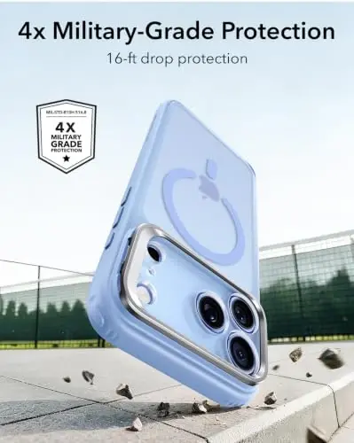 ESR for iPhone 17 Pro Max Case Flex Stand, for MagSafe, Frosted Light Blue | Anti-Yellowing, 3X Military-Grade Drop Protection, Magnetic Phone Case, Shockproof Air Guard Corners, Resists Scratches - 4