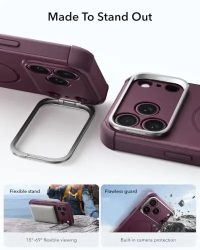 ESR for iPhone 17 Pro Max Case Flex Stand, for MagSafe, Rugged, Burgundy | Camera Control, 7X Military-Grade Drop Protection, Magnetic Phone Case, Shock-Absorbing Rugged Cover, Dustproof Port Cover - 4