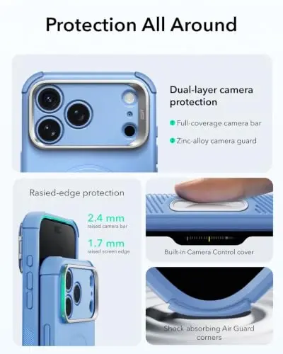 ESR for iPhone 17 Pro Max Case Flex Stand, for MagSafe, Rugged, Light Blue | Camera Control, 7X Military-Grade Drop Protection, Magnetic Phone Case, Shock-Absorbing Rugged Cover, Dustproof Port Cover - 5