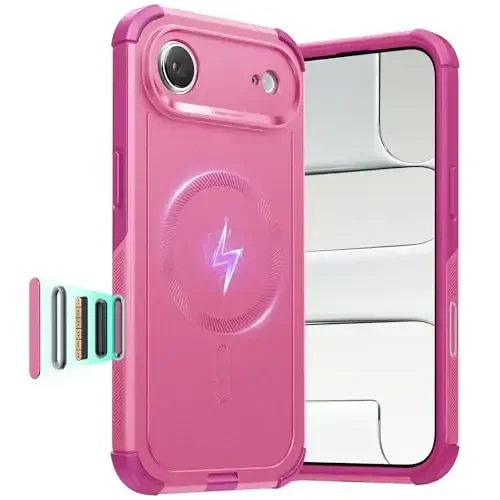 ESR for iPhone Air Case, 7X harbiy darajadagi tushishdan himoya, zarbani yutuvchi mustahkam iPhone 17 Air g'ilofi kamera boshqaruv tugmasi bilan, MagSafe aksessuarlari bilan mos, Cyber Series, Rosy Pink 
