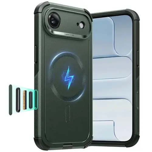 ESR for iPhone Air Case, 7X harbiy darajadagi tushishdan himoya, zarbani yutuvchi mustahkam iPhone 17 Air qopqog'i kamera boshqaruv tugmasi bilan, MagSafe aksessuarlari bilan mos, Cyber Series, zaytun yashili 