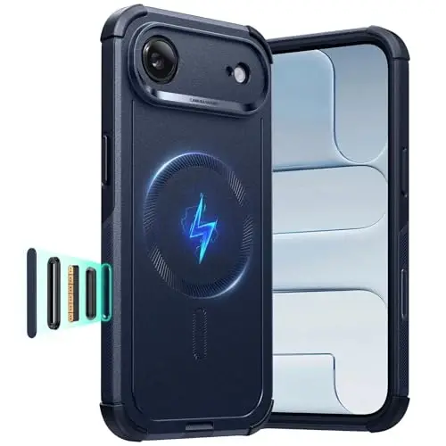 ESR for iPhone Air Case, 7X harbiy darajadagi tushishdan himoya, zarbani yutuvchi mustahkam iPhone 17 Air qopqog'i, kamera boshqaruv tugmasi, MagSafe aksessuarlari bilan mos, Cyber Series, to'q ko'k 
