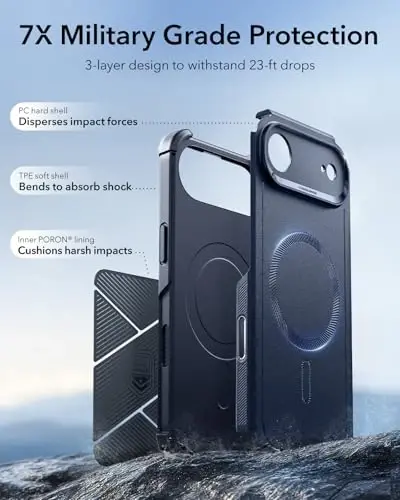 ESR for iPhone Air Case, 7X harbiy darajadagi tushishdan himoya, zarbani yutuvchi mustahkam iPhone 17 Air qopqog'i, kamera boshqaruv tugmasi, MagSafe aksessuarlari bilan mos, Cyber Series, to'q ko'k - 5