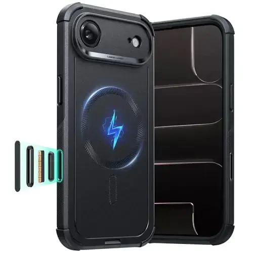 ESR for iPhone Air Case, 7X Military-Grade Drop Protection, Shock-Absorbing Rugged iPhone 17 Air Cover with Camera Control Button, MagSafe Accessories Compatible, Cyber Series, Black - ESR