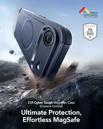 ESR for iPhone Air Case, 7X Military-Grade Drop Protection, Shock-Absorbing Rugged iPhone 17 Air Cover with Camera Control Button, MagSafe Accessories Compatible, Cyber Series, Navy Blue - 3