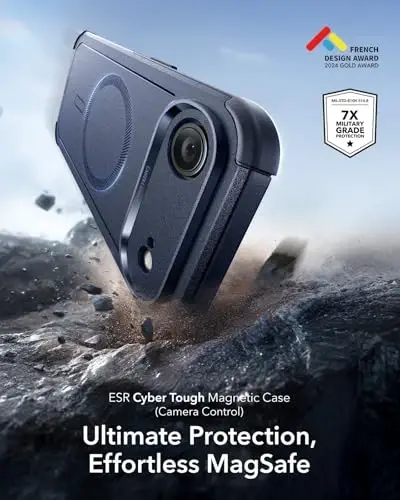 ESR for iPhone Air Case, 7X Military-Grade Drop Protection, Shock-Absorbing Rugged iPhone 17 Air Cover with Camera Control Button, MagSafe Accessories Compatible, Cyber Series, Navy Blue - 3