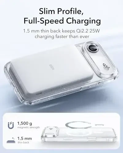 ESR for iPhone Air Case, Camera Control, Compatible with MagSafe, Shockproof Military-Grade Protection, Magnetic Phone Case for iPhone 17 Air Case, Clear Shimmer - 5