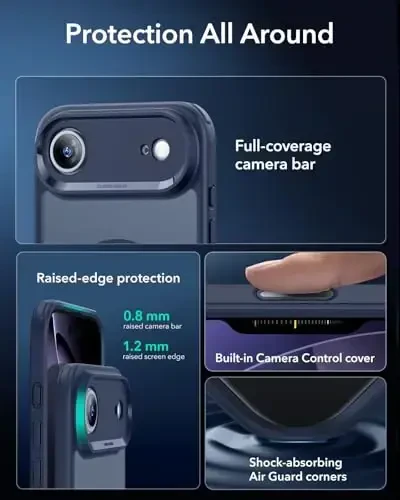 ESR for iPhone Air Case, Camera Control, Compatible with MagSafe, Shockproof Military-Grade Protection, Magnetic Phone Case for iPhone 17 Air Case, Frosted Blue - 3