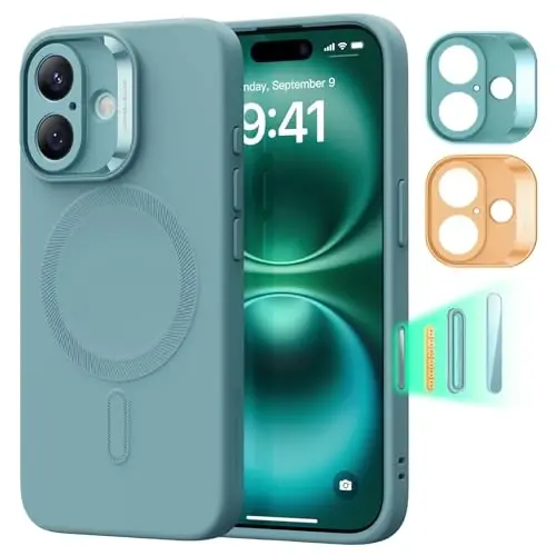 ESR for iPhone16 Case with MagSafe, Supports Magnetic Charging, Smooth & Slim Silicone Case, Shockproof, Full Screen and Camera Protection, Soft Microfiber Lining,Teal - 1