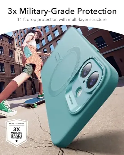 ESR for iPhone16 Case with MagSafe, Supports Magnetic Charging, Smooth & Slim Silicone Case, Shockproof, Full Screen and Camera Protection, Soft Microfiber Lining,Teal - 3