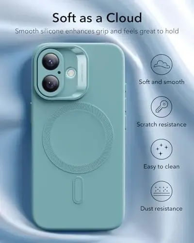 ESR for iPhone16 Case with MagSafe, Supports Magnetic Charging, Smooth & Slim Silicone Case, Shockproof, Full Screen and Camera Protection, Soft Microfiber Lining,Teal - 5