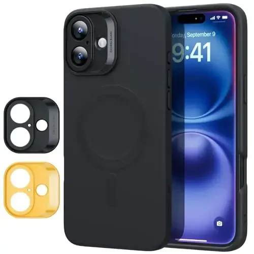ESR for iPhone16 Plus Case with MagSafe, Magnitli zaryadlashni qo'llab-quvvatlaydi, Silliq va Yupqa Silikon G'ilof, Zarbadan himoya, To'liq ekran va Kamera himoyasi, Yumshoq Mikro tolali astar, Qora 