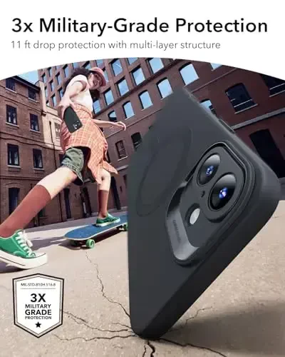 ESR for iPhone16 Plus Case with MagSafe, Magnitli zaryadlashni qo'llab-quvvatlaydi, Silliq va Yupqa Silikon G'ilof, Zarbadan himoya, To'liq ekran va Kamera himoyasi, Yumshoq Mikro tolali astar, Qora - 3