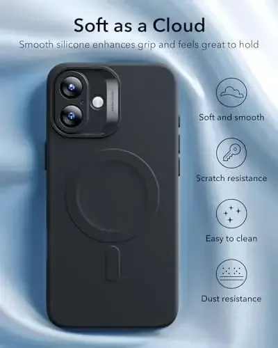 ESR for iPhone16 Plus Case with MagSafe, Magnitli zaryadlashni qo'llab-quvvatlaydi, Silliq va Yupqa Silikon G'ilof, Zarbadan himoya, To'liq ekran va Kamera himoyasi, Yumshoq Mikro tolali astar, Qora - 5