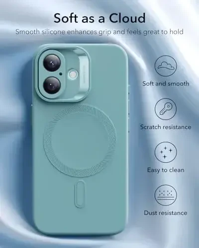 ESR for iPhone16 Plus Case with MagSafe, Supports Magnetic Charging, Smooth & Slim Silicone Case, Shockproof, Full Screen and Camera Protection, Soft Microfiber Lining,Teal - 6