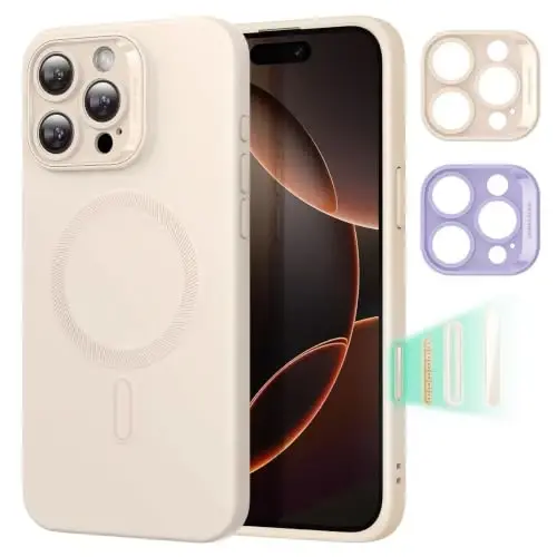 ESR for iPhone16 Pro Case with MagSafe, Supports Magnetic Charging, Smooth & Slim Silicone Case, Shockproof, Full Screen and Camera Protection, Soft Microfiber Lining,Light Tan - 1