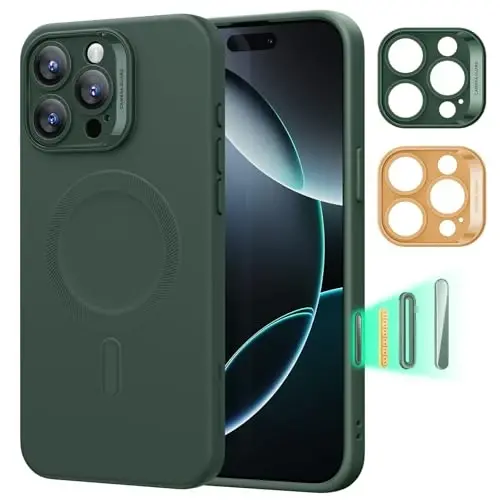 ESR for iPhone16 Pro Max Case with MagSafe, Supports Magnetic Charging, Smooth & Slim Silicone Case, Shockproof, Full Screen and Camera Protection, Soft Microfiber Lining,Green - 1