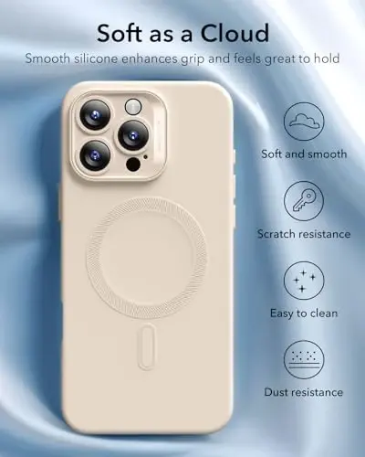 ESR for iPhone16 Pro Max Case with MagSafe, Supports Magnetic Charging, Smooth & Slim Silicone Case, Shockproof, Full Screen and Camera Protection, Soft Microfiber Lining,Light Tan - 3