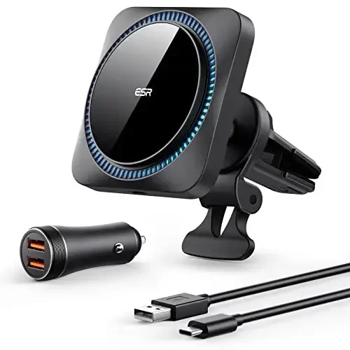 ESR for MagSafe Car Mount Charger with CryoBoost, Magnetic Wireless Car Charger, for MagSafe Car Charging, for iPhone 17/16/15/14/13/12, S25, Fast Phone Cooling Charging Set,36W QC 3.0 Adapter - 1