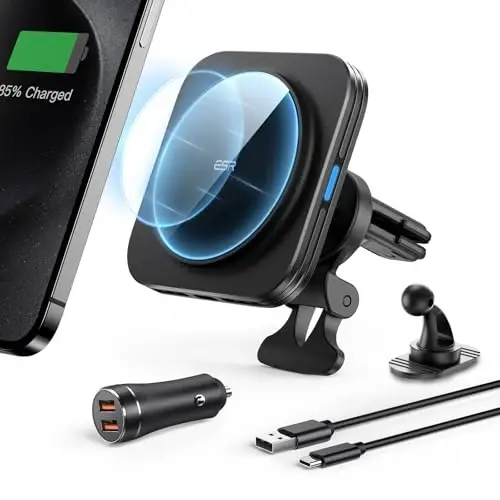 ESR for MagSafe Car Mount Charger, 15W Magnetic Wireless Car Charger, for MagSafe Phone Charging, Air Vent Phone Holder for iPhone 17e/17-12, Samsung Galaxy S26/S25, with 36W QC 3.0 Fast Charging 