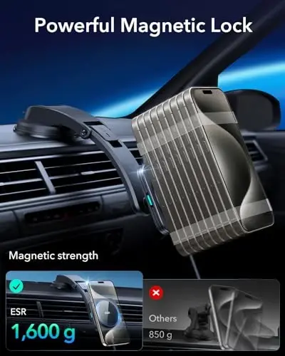 ESR for MagSafe Car Mount Charger, Dashboard Magnetic Wireless Car Charger Mount, Compatible with MagSafe Car Charger, for iPhone 17/16/15/14/13/12, Galaxy S25, Fast Charging, Car Accessories, Black - 5