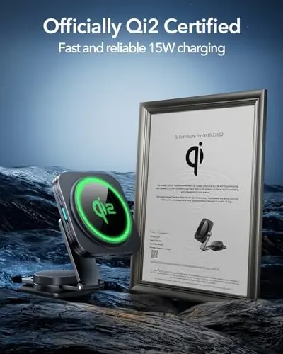 ESR for MagSafe Car Mount Charger, Foldable Dashboard Magnetic Wireless Car Charger, for MagSafe Charging,Tesla Touchscreen Car Phone Holder for iPhone 17/16/15/14/13/12, S25, Pixel 10, Strong Magnets - 2