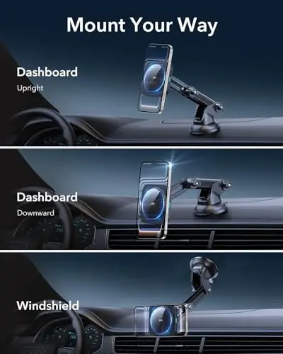 ESR for MagSafe Car Mount Charger, for MagSafe Car Charger, Dashboard/Windshield Magnetic Wireless Car Charger, 360° Rotation, Magnetic Car Phone Holder Mount for iPhone 15/14/13/12, Fast Charging - 3