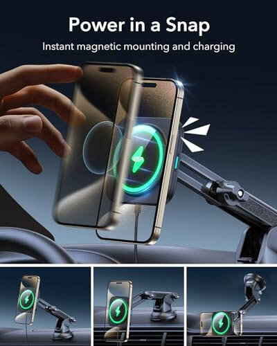 ESR for MagSafe Car Mount Charger, for MagSafe Car Charger, Dashboard/Windshield Magnetic Wireless Car Charger, 360° Rotation, Magnetic Car Phone Holder Mount for iPhone 15/14/13/12, Fast Charging - 3