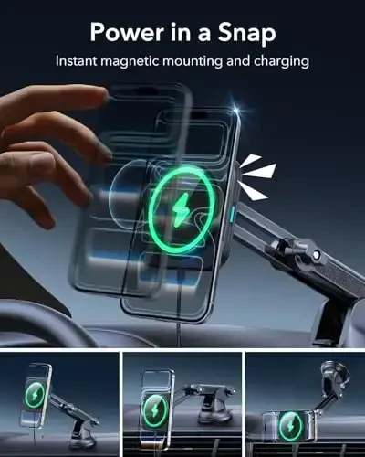 ESR for MagSafe Car Mount Charger, for MagSafe Car Charger, Dashboard/Windshield Magnetic Wireless Car Charger, 360° Rotation, Magnetic Car Phone Holder Mount for iPhone 15/14/13/12, Fast Charging - 4