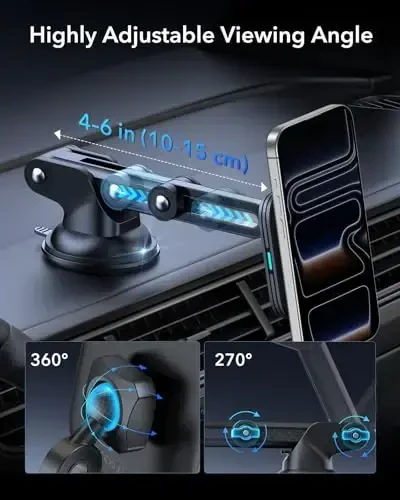 ESR for MagSafe Car Mount Charger, for MagSafe Car Charger, Dashboard/Windshield Magnetic Wireless Car Charger, 360° Rotation, Magnetic Car Phone Holder Mount for iPhone 15/14/13/12, Fast Charging - 6