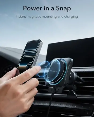 ESR for MagSafe Car Mount Charger with CryoBoost, Phone Cooling MagSafe Car Charger, Magnetic Wireless Car Charger, Air Vent/Dashboard Car Phone Holder Mount for iPhone 15/14/13/12, Fast Charging - 5