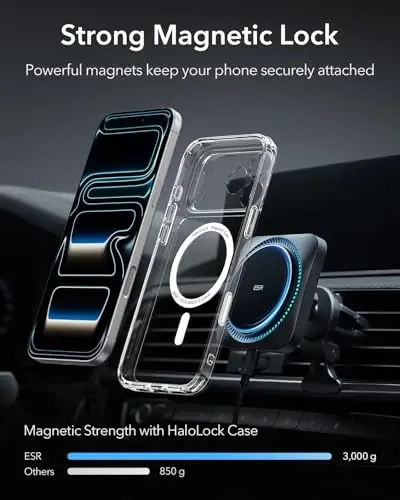 ESR for MagSafe Car Mount Charger with CryoBoost, Phone Cooling MagSafe Car Charger, Magnetic Wireless Car Charger, Air Vent/Dashboard Car Phone Holder Mount for iPhone 15/14/13/12, Fast Charging - 6