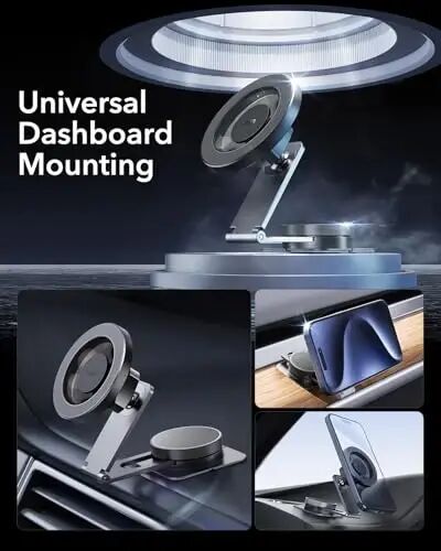ESR for MagSafe Car Mount, Foldable Dashboard/Tesla Magnetic Car Mount, Tesla Touchscreen Car Phone Holder Mount, Magnetic Phone Holder for Car, for iPhone 15/14/13/12, Charging Not Supported, Grey - 2