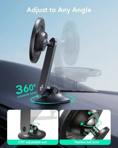 ESR for MagSafe Car Mount, Upgraded Dashboard Magnetic Phone Holder for Car, 360° Rotation, Car Phone Holder Mount for iPhone 17/16/16e/15/14/13/12, S25, Pixel 10, Strong Magnets(with 2 Metal Rings) - 3
