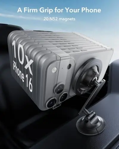 ESR for MagSafe Car Mount, Upgraded Dashboard Magnetic Phone Holder for Car, 360° Rotation, Car Phone Holder Mount for iPhone 17/16/16e/15/14/13/12, S25, Pixel 10, Strong Magnets(with 2 Metal Rings) - 5
