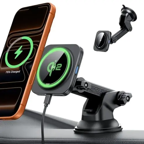 ESR for Qi2 15W MagSafe Car Mount Charger, for MagSafe Car Charger, Suction Cup Magnetic Wireless Car Charging, Dashboard Car Phone Mount for iPhone 17/16/15/14/13/12, S25, Pixel 10, Fast Charging - 2