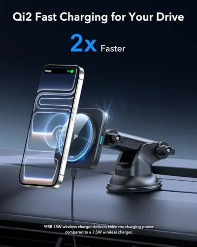 ESR for Qi2 15W MagSafe Car Mount Charger, for MagSafe Car Charger, Suction Cup Magnetic Wireless Car Charging, Dashboard Car Phone Mount for iPhone 17/16/15/14/13/12, S25, Pixel 10, Fast Charging - 4