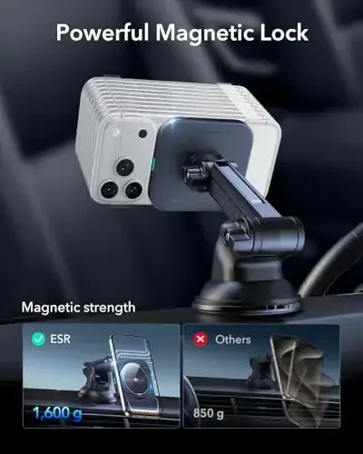 ESR for Qi2 15W MagSafe Car Mount Charger, for MagSafe Car Charger, Suction Cup Magnetic Wireless Car Charging, Dashboard Car Phone Mount for iPhone 17/16/15/14/13/12, S25, Pixel 10, Fast Charging - 6