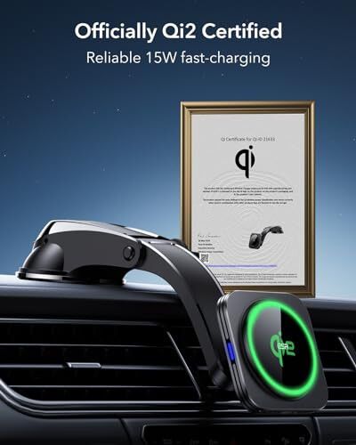 ESR for Qi2 15W MagSafe Car Mount Charger, Qi2-Certified MagSafe Car Charger, Dashboard Magnetic Wireless Car Charger Mount, for iPhone 16/15/14/13/12 Series, Fast Charging, Car Accessories, Black - 2