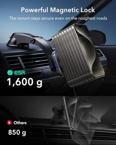 ESR for Qi2 15W MagSafe Car Mount Charger, Qi2-Certified MagSafe Car Charger, Dashboard Magnetic Wireless Car Charger Mount, for iPhone 16/15/14/13/12 Series, Fast Charging, Car Accessories, Black - 4