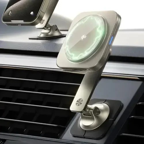 ESR for Qi2 15W MagSafe Car Mount Charger, Universal Dashboard/Tesla MagSafe Car Charger, Magnetic Wireless Charging, Adjustable Car Phone Holder for iPhone 17/16/15/14/13/12, S25, Pixel 10, Titanium - 1