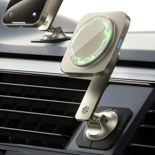 ESR for Qi2 15W MagSafe Car Mount Charger, Universal Dashboard/Tesla MagSafe Car Charger, Magnetic Wireless Charging, Adjustable Car Phone Holder for iPhone 17/16/15/14/13/12, S25, Pixel 10, Titanium - 3