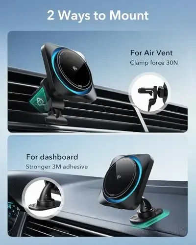 ESR for Qi2 15W MagSafe Car Mount Charger with CryoBoost, Phone Cooling MagSafe Car Charger, Air Vent/Dashboard Wireless Charging for iPhone 17/16/15/14/13/12, S25 Series, Pixel 10, Fast Charger - 6
